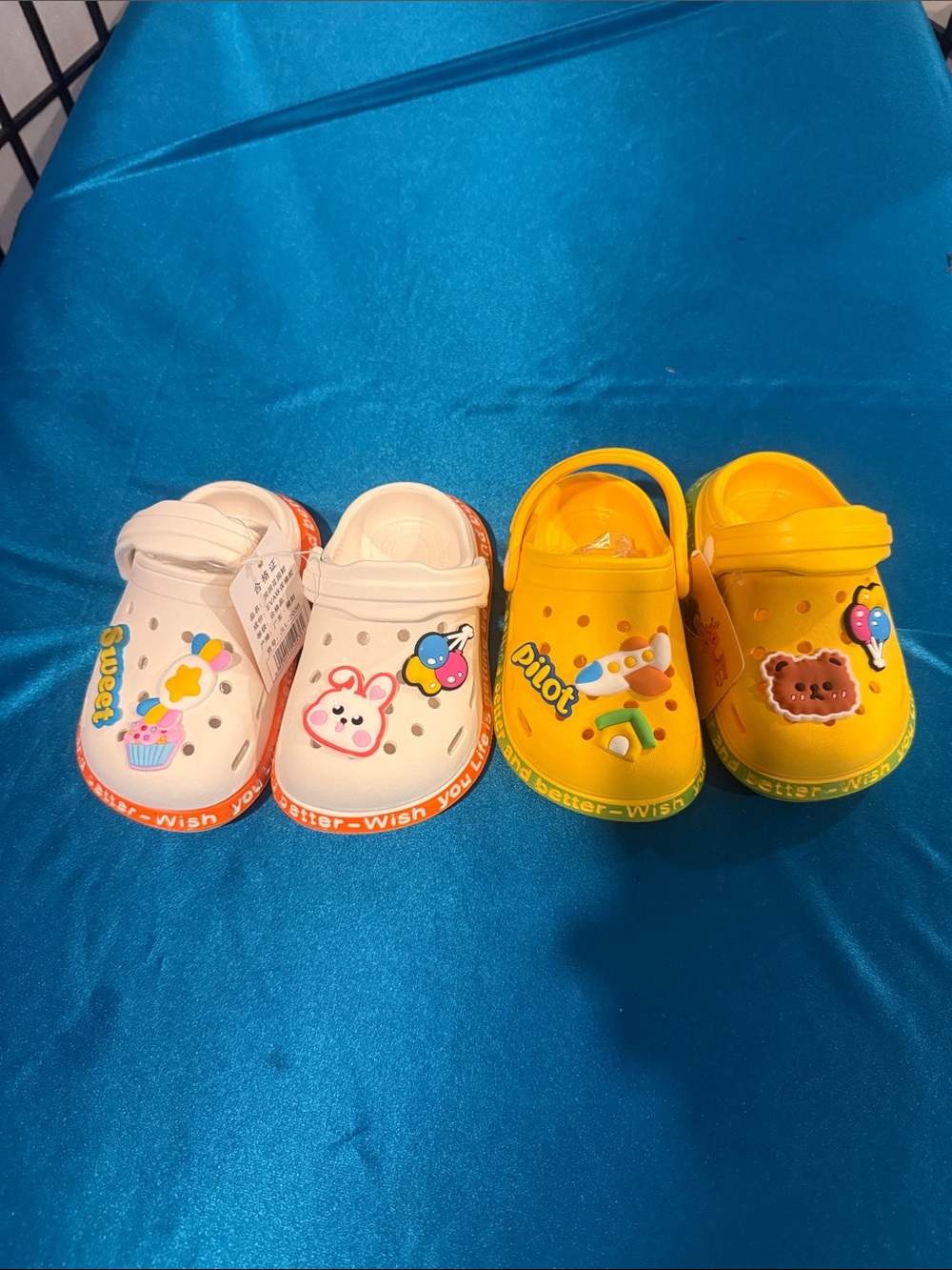 2 Children's Cartoon Slip-On Clogs - White & Yellow